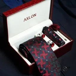 AXLON Men 3D Geometric Tie Pocket Square Cufflink & Flower Pin Accessory Gift Set-9