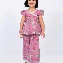 Twisha Girls Floral Printed V-Neck Lace Tunic with Palazzos-image-91