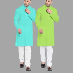 VS MALL Lime Green Cotton Blend Kurta Sets-picture-47
