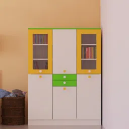 adona Lara Kids 3 Door Wardrobe with 2 Drawers & Glass Shutters in Mango Yellow & Green Colour-picture-18