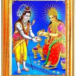 Annapurna Ji with Shiv Ji Religious Wooden Photo Frame – Annapurna Mata Decor Digital Reprint 12 inch x 8 inch Painting-1