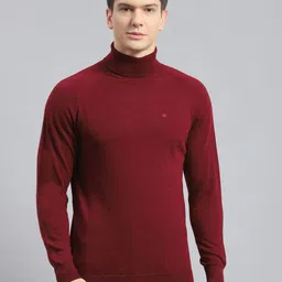 monte carlo Men Solid High Neck Maroon Sweater-picture-24