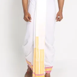 Nakshi Rayon White Block Print Dhoti Men Dhoti-picture-7