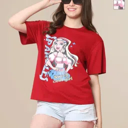 Mast & Harbour Women Pack of 2 Graphic Printed Round Neck Cotton Oversized T-shirts-picture-34