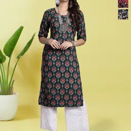 HERE&NOW Selection Of 3 Ethnic Motifs Printed Straight Kurtas-image-90