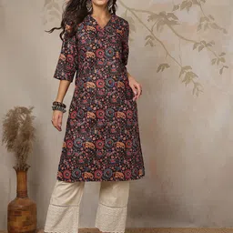 Anouk Rustic Floral Printed V-Neck Straight Kurta-69