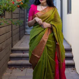 ZIBLON Woven Design Zari Silk Blend Kanjeevaram Saree-58