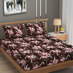YaAkholic Coffee Brown & Red Floral 210 TC King Velvet Fitted Bedsheet Set- 1.9 M x 1.8 M-image-15