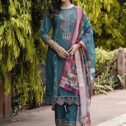 VredeVogel Women Floral Embroidered Regular Kurta with Trousers & With Dupatta-picture-51