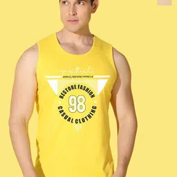 WOOSTRO Pack Of 2 Printed Combed Cotton Gym Vests VWS26(MORE RUST)(98 YELLOW)-18