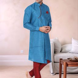 Moda Rapido Men Mandarin Collar Art Silk Straight Kurta With Pyjamas-image-90