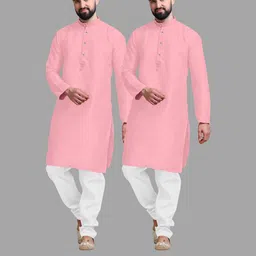 VS MALL Pink Cotton Blend Kurta Sets-image-32