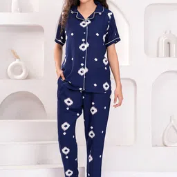 OH MI DIOS Geometric Printed Lapel Collar Pure Cotton Shirt With Pyjama-image-61