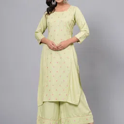 SARAI CREATIONS Women Floral Embroidered Regular Thread Work Kurta with Palazzos-picture-48