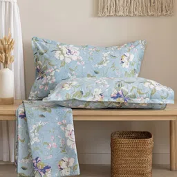 SWAYAM White & Blue Printed Cotton 240 TC King Bedsheet Sets - 2.74 m x 2.74 m-image-42