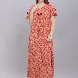 NAIDU HALL Women Printed Pure Cotton Maxi Nightdress-picture-51