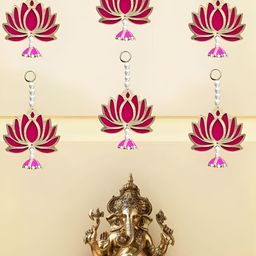 The Advitya Fabric Lotus Wall Hanging Pack of 5 For Diwali Festive Decor-12