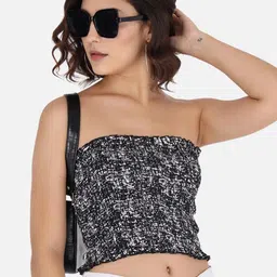 CORSICA Print Off-Shoulder Smocked Crepe Tube Crop Top-image-25