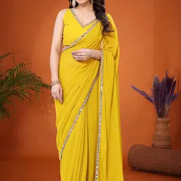 AMRUTKALA SAREES Solid Sequinned Saree With Matching Unstitched Blouse Piece-5