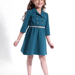 Hola Bonita Girls Shirt Collar Fit & Flare Dress-image-93