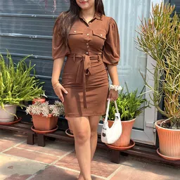 BAESD Women Shirt Collar Bodycon Dress-picture-4