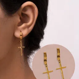 ARTKLIM Gold Plated Stainless Steel Contemporary Cross Hoops Earrings-23
