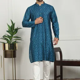SWAGG INDIA Men Geometric Embroidered Thread Work Kurta-picture-23