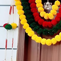 SATVIK CREATIONS Red & Yellow Pom Pom Thoran Festive Decor-image-88