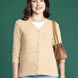 Cayman Self Design Geometric V-Neck Woollen Sweaters-picture-35