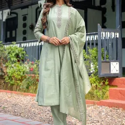 HERE&NOW Women Ethnic Motifs Embroidered Regular Thread Work Kurta with Trousers & With Dupatta-picture-4