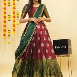 Fabcartz Semi-Stitched Lehenga & Unstitched Blouse With Dupatta-12