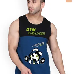 SLOWLORIS Men Pack Of 2 Printed Bio-Wash Combed Cotton Gym Vests-picture-2
