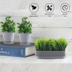 Kuber Industries Grey 3 Pieces Artificial Plant With Pot image 3