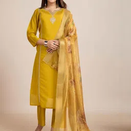 KALINI Women Yellow Chanderi Silk Embroidered Kurta Sets-picture-9