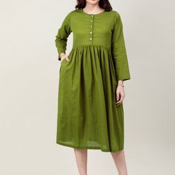 NAVIYATA Women Round Neck Midi Fit & Flare Dress-image-15