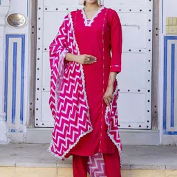 TWINS LADY Women Solid Embroidered Regular Straight Kurtas & Trousers With Dupatta-picture-14