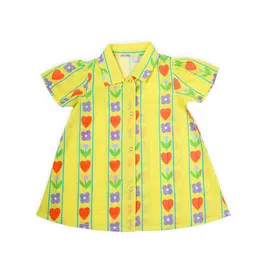 YK Girls Floral Printed Puff Sleeves A-Line Shirt Dress-27