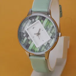 VIRAKTI Women Brass Printed Dial & Leather Straps Analogue Watch G-71-GREEN-V.Y-58
