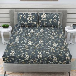 RRC Grey & Beige Floral 144TC Microfiber Queen Bedsheet & 2 Pillow Covers 2.28m x 25.4 m-image-88