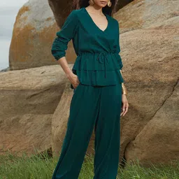 PINACOLADA V-Neck Peplum Top With Trouser Co-Ords-40
