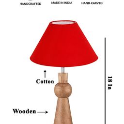 Devansh Red & Brown Frustum Shaped Wooden Table Lamp image 4