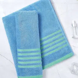 Layers Blue Striped Pure Cotton 380 GSM Bath Towel-image-70