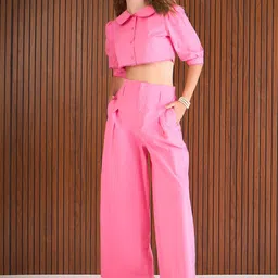 Pink Paprika by SASSAFRAS Peterpan Collar Top With Flared Trouser-image-58