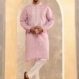 Anouk Men Floral Embroidered Regular Thread Work Kurta with Pyjamas-picture-2