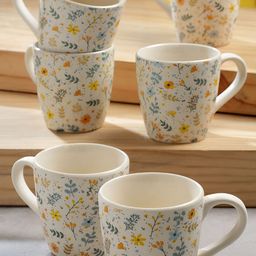 Myntra Elegant Homes Set of 6 Floral Printed Stoneware Matte Cups-18