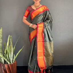 DIVASTRI Ethnic Motifs Zari Silk Cotton Saree-image-64