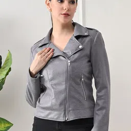TBOJ Women Lapel Collar Solid Water Resistant Biker Jacket-picture-34