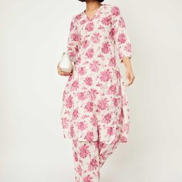 max Floral Printed V-Neck Pure Cotton Straight Kurta With Trousers-picture-10