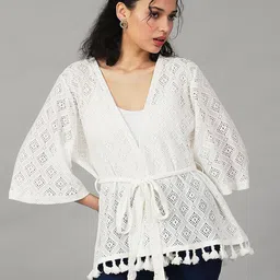 UnaOne Women Embroidered Tie-Up Shrug-15