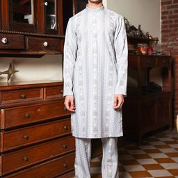 PATR Men Floral Printed Regular Kurta with Trousers-picture-12